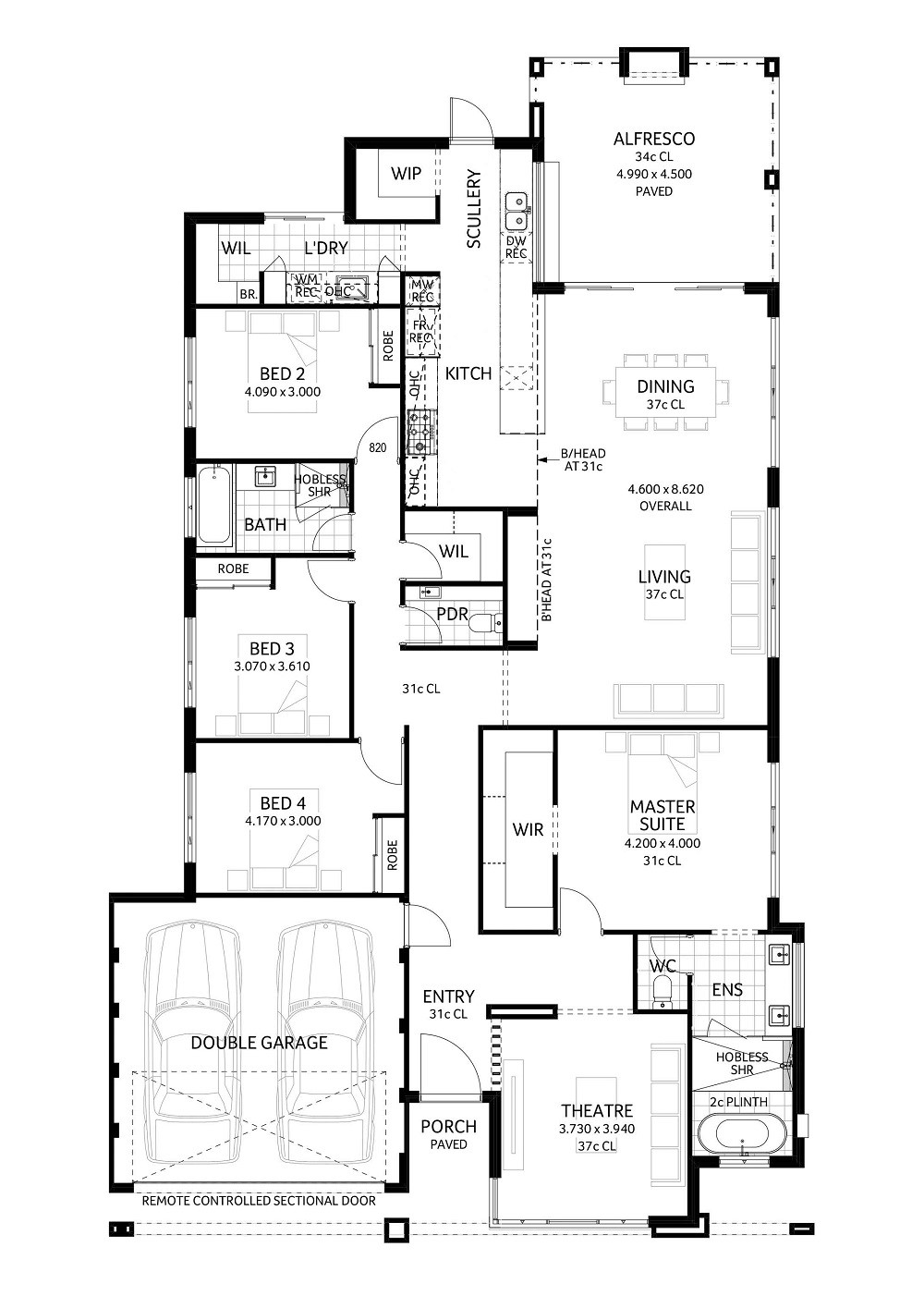 Plunkett Homes Ambergate Vasse House and Land Packages floorplan 1000x1400